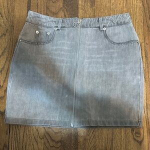 Gray Denim Zip-Front Mini Skirt